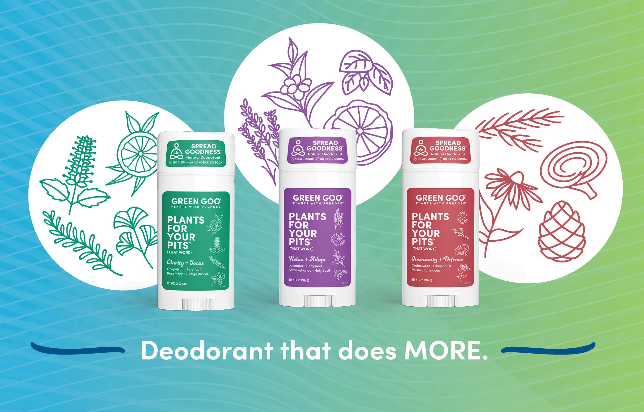 Green Goo's new herbal deodorants (Clarity + Focus, Relax + Adapt, and Immunity + Defense): Deodorant that does MORE.