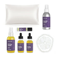 Thumbnail for Green Goo's Sierra Sage Sleep Secrets Gift Set includes an embossed wooden collector's box, oil-based facial wash, pillow spray, two facial serums, a sleep roll-on, and exclusive, organic silk queen-sized pillowcase, scrunchie, and headband produced by The Silk Lady.